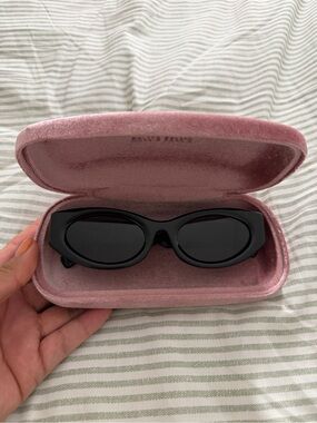 Miu Miu Black Cat eye Sunglasses with Pink Velvet Case - Women Accessories